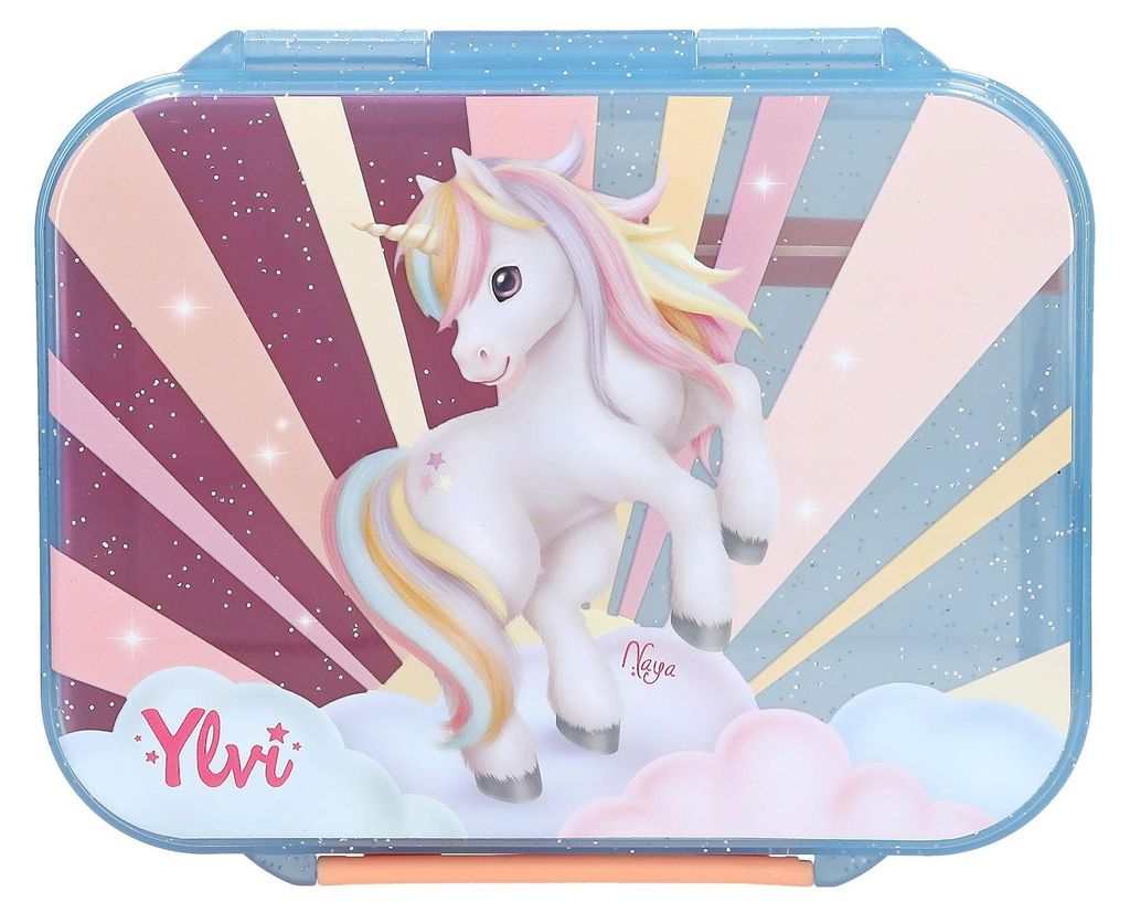 Depesche 14145 Ylvi Sugar Pop - Brotdose in Bonbon Farben, mit Einhorn Motiv, Lunchbox mit 3 Fächern und Klappdeckel