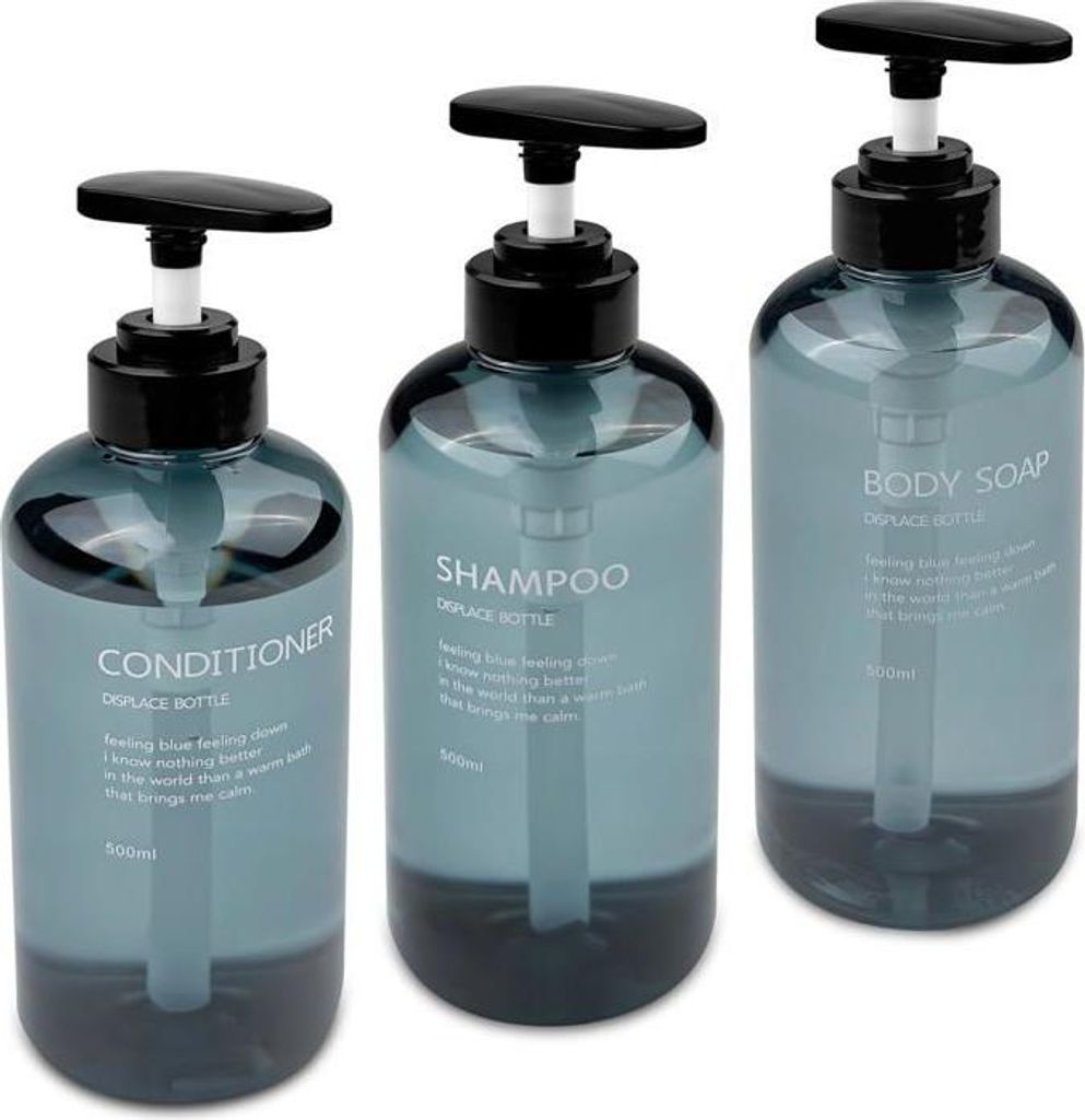 3-teiliger Seifenspender, Shampoo- und Duschgelspender, Spenderflaschen, für das Badezimmer (Blau, 500 ml)