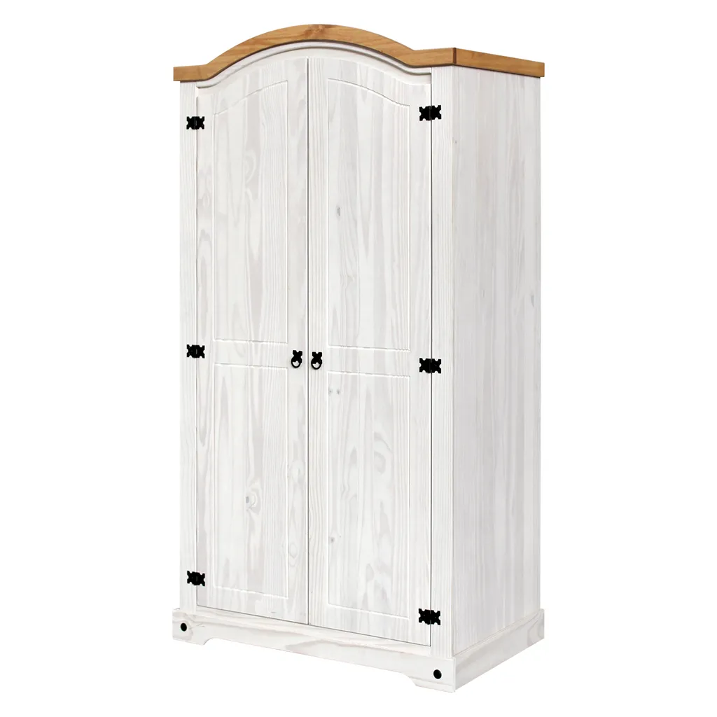 Armoire CORONA 2 portes bois massif blanc cire avec ferrures noires