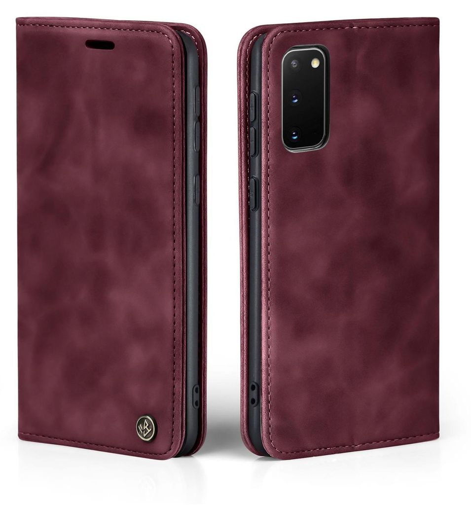 Handy Hülle für Samsung Galaxy S20 Klapphülle Bookcase Flip Cover Handy Tasche Etui Farbe: Weinrot