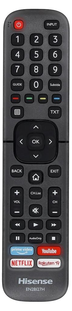 A remote control for a Hisense television.