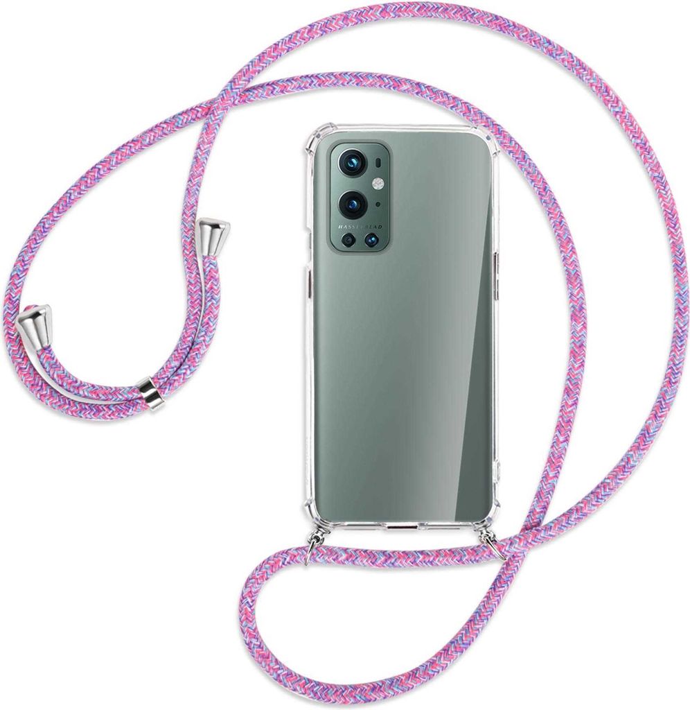 Handykette Backcover-Schutzhülle mit Band (Metall silberfarben) für OnePlus 9 Pro - lila/rosa/blau