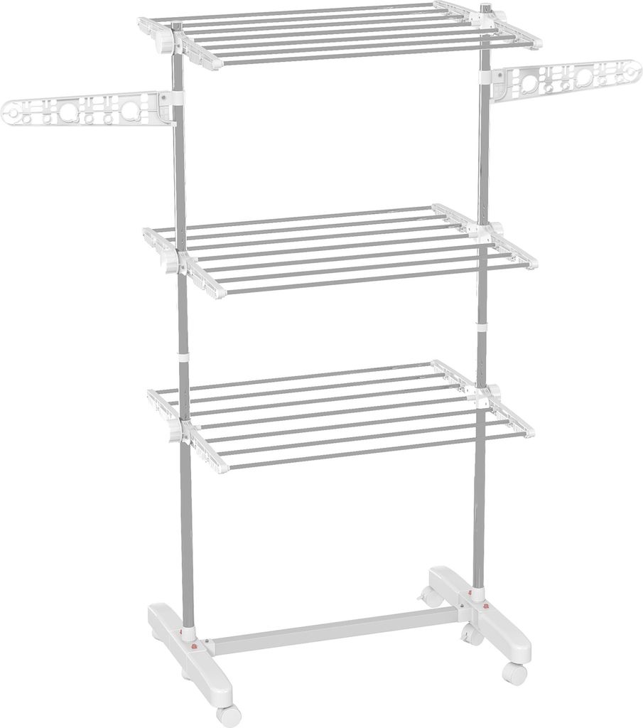 Fortuna Lai Mobiler Wäscheständer Wäschetrockner klappbar 3 Ebenen mit Rollen 80-142 x 55 x 152 cm, ideal für platzsparendes Trocknen