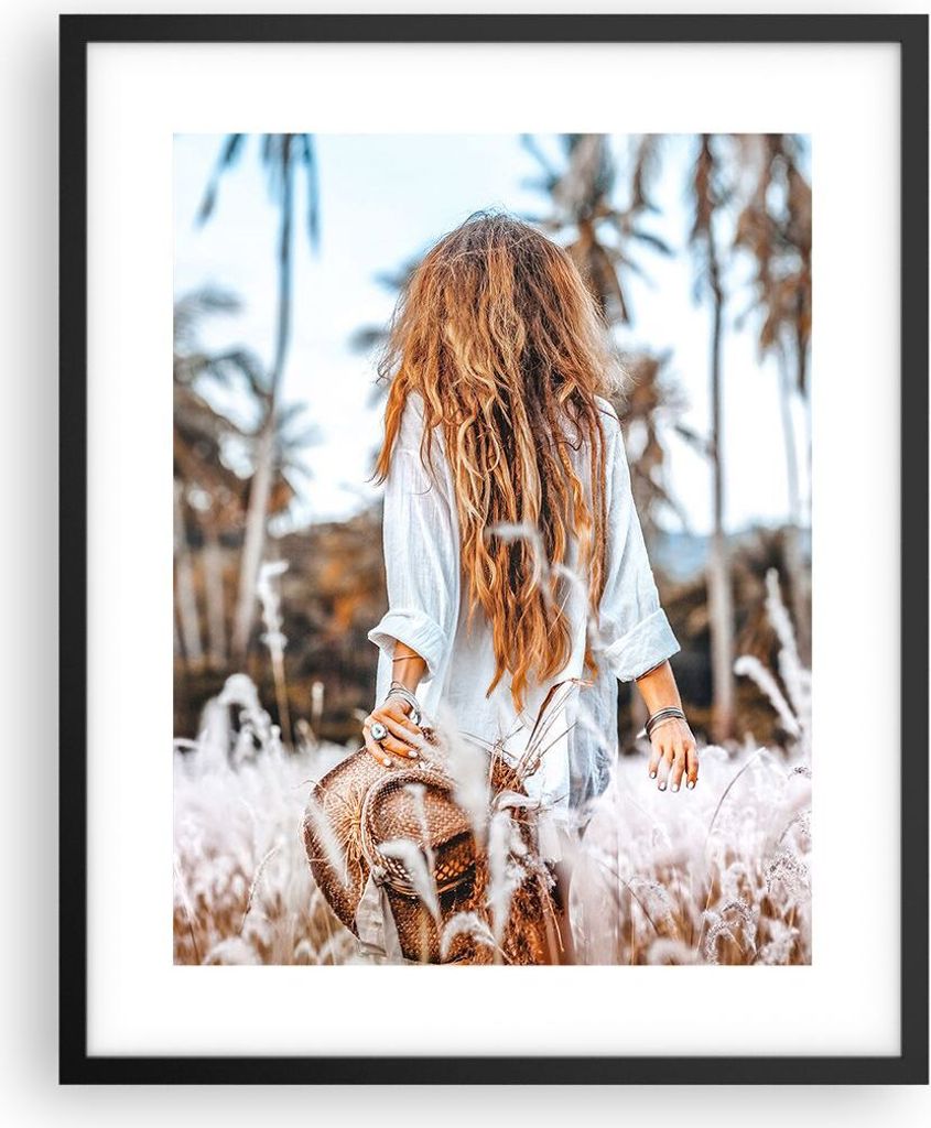 Gerahmtes Poster - Schwarzer Rahmen - Wiese Frau Gras - 40x50 cm - Wand Bild - Wanddeko - Wandbilder - Kunstposter - Wandposter - Bilderrahmen - Bi...
