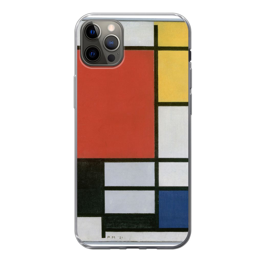 MuchoWow Handyhülle Schutzhülle Hülle für iPhone 13 Pro Max Komposition 2 in Rot Blau und Gelb - Piet Mondrian Silikon Softcase Handy Hülle ...