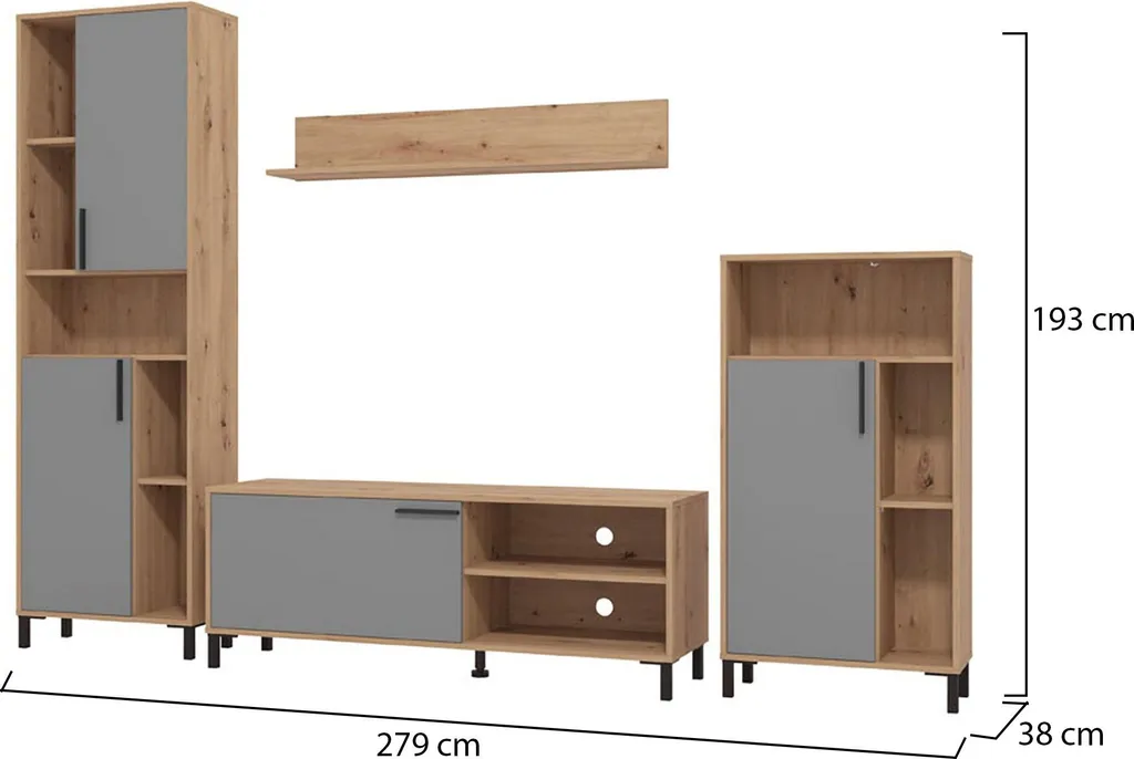 Civitate Mur Modulable 279x38x193h cm Anthracite - Bibliothèque Design - 4