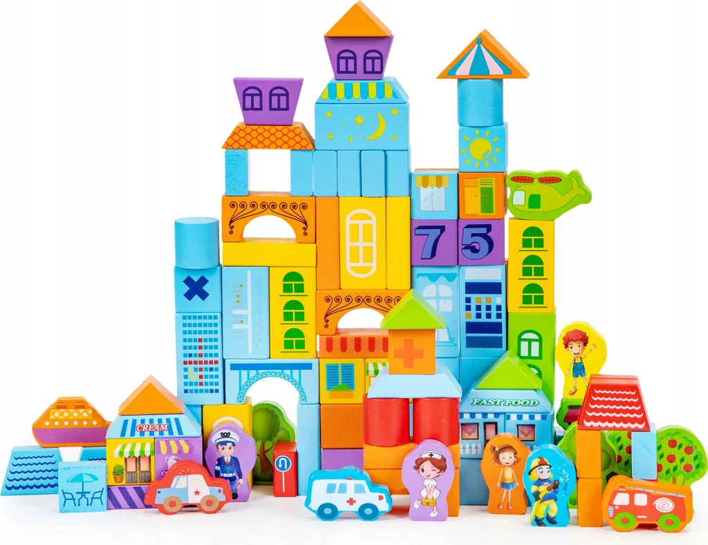 Finissez-en avec le plastique : Ville en bois EcoToys 100 pièces durable