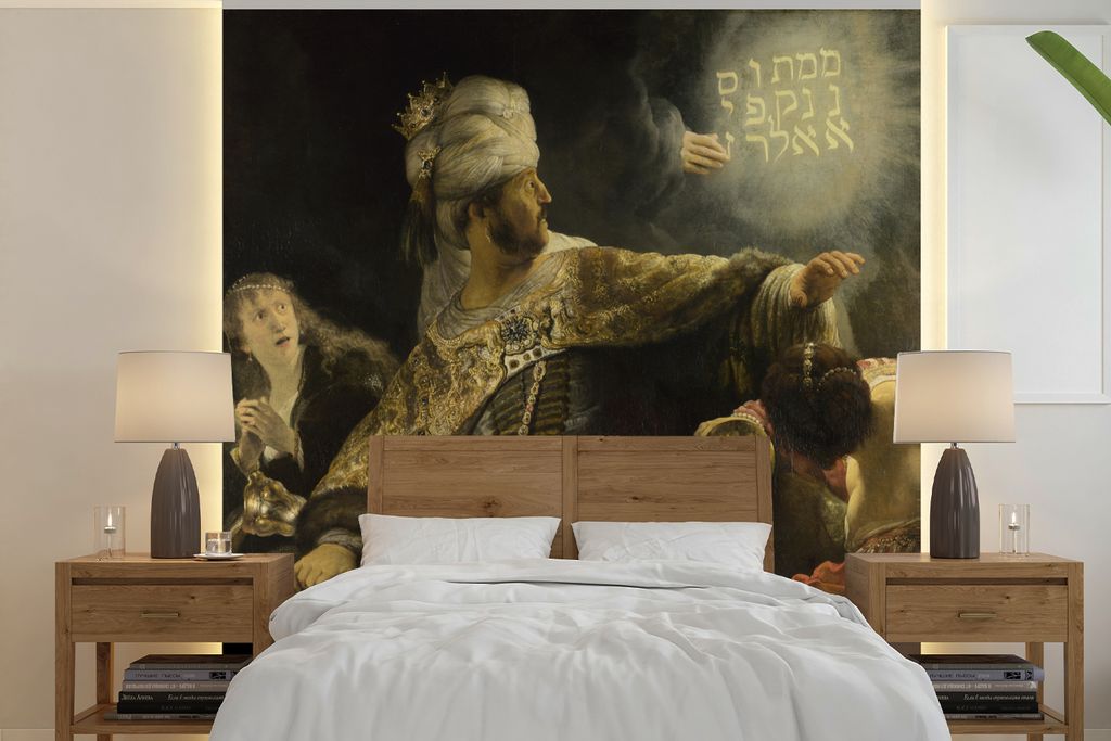 MuchoWow Fototapete für Wohnzimmer oder Schlafzimmer Wandtapete Vinyl Motivtapete Das Festmahl des Belsazar - Rembrandt van Rijn - 240x240 cm - ...