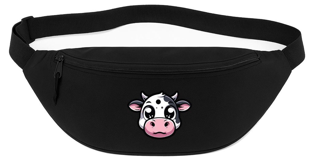 Huuraa Bauchtasche Comic Kuh Kälbchen 2,5 Liter Black Polyester Crossbody Bag Geschenkidee
