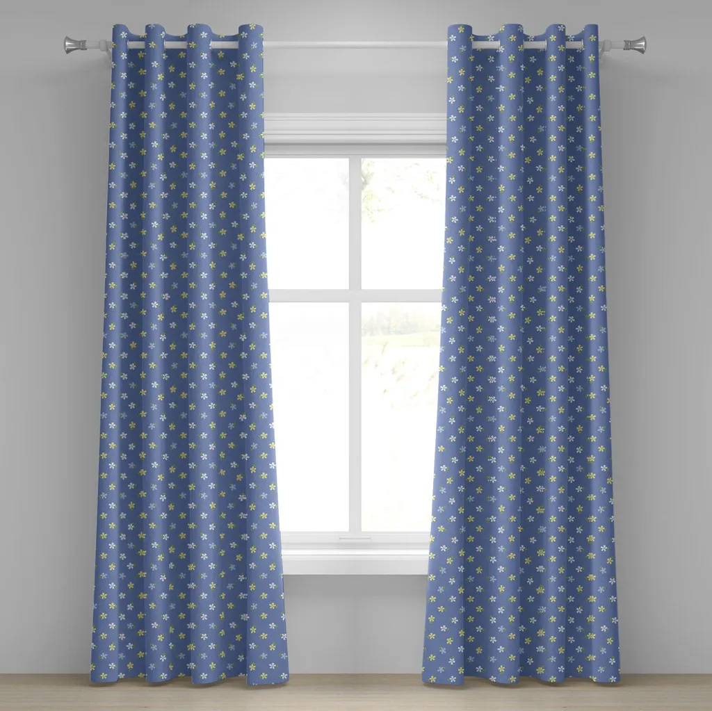 ABAKUHAUS Tenda con occhielli floreale, bianca e gialla Graziosa margherita in fiore Tema giardino primaverile, tende decorative a 2 pannelli, 280 cm x 225 cm, giallo chiaro Blu violetto