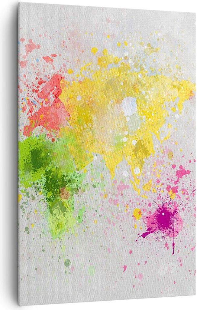 Bild auf Leinwand - Leinwandbild - Einteilig - Karte Welt modern - 80x120cm - Wand Bild - Wanddeko - Wandbilder - Leinwanddruck - Wanddekoration - ...