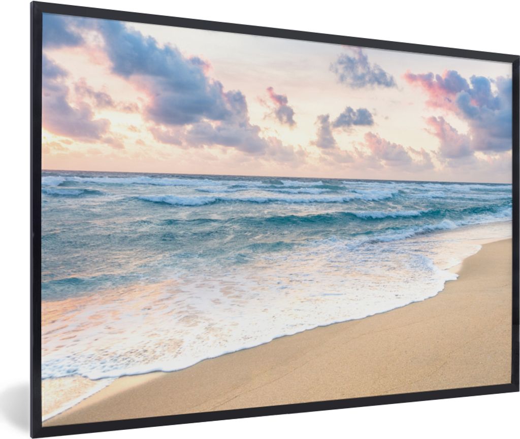MuchoWow MuchoWow Gerahmtes Poster Strand - Wolken - Pastell 90x60 cm - Poster mit zchwarzem Bilderrahmen - Fotorahmen - Foto-Plakat