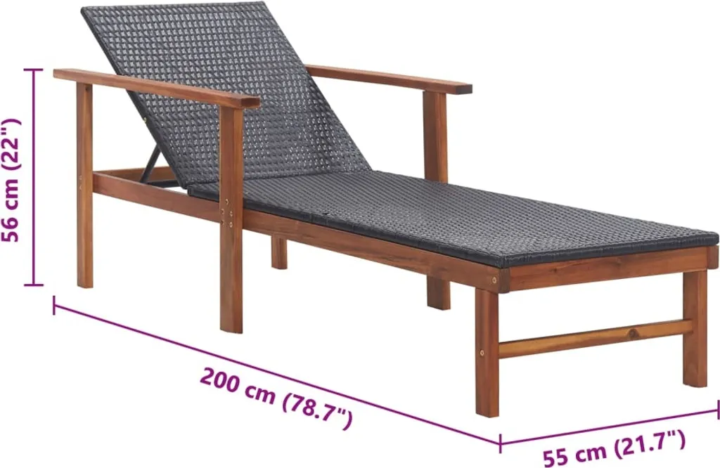Lettino Sole Acacia e Rattan Nero | Relax Estivo Garantito - 7