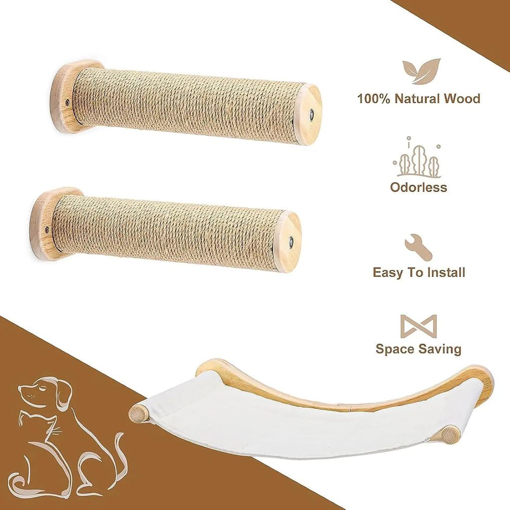 Wandmontiertes Katzenmöbel - Kratzsäulen-Set - 3 Ebenen - Set mit 3 - Für mittelgroße und große Katzen - Klettern und Gehen