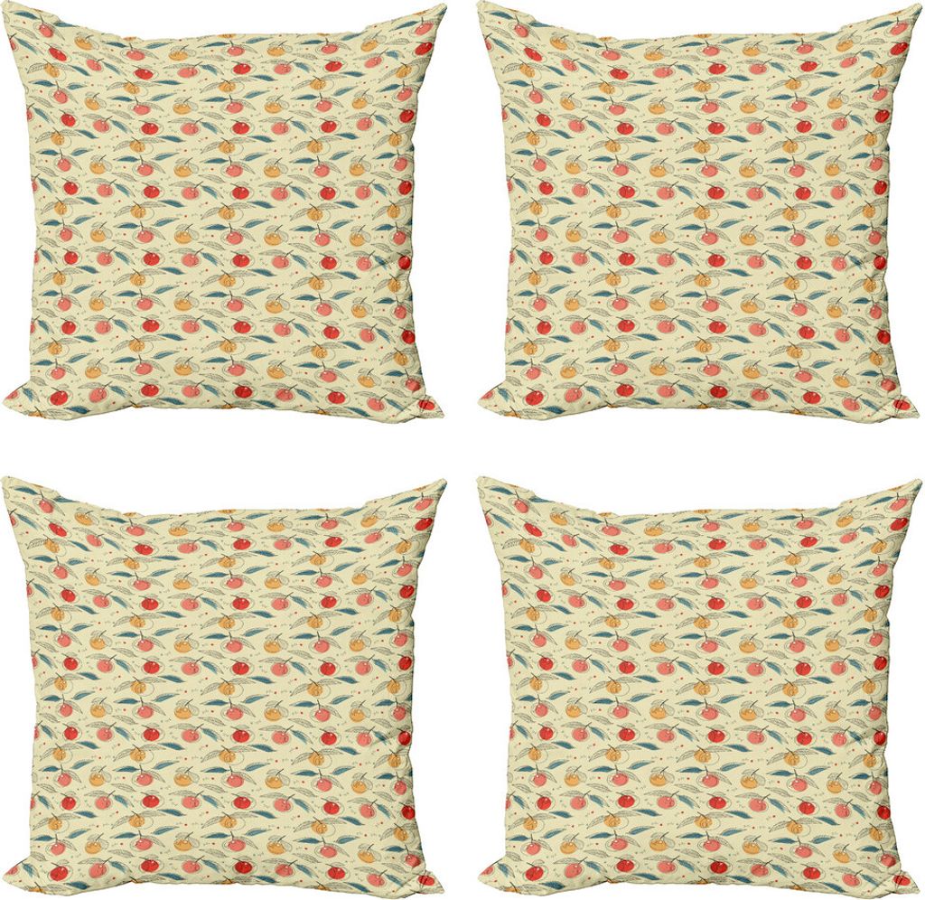 ABAKUHAUS Obst Kissenbezug Set (4 Stück), Frische Tangerinen mit Blättern, Moderner Doppelseitiger Digitaldruck, 60 cm x 60 cm, Mehrfarbig