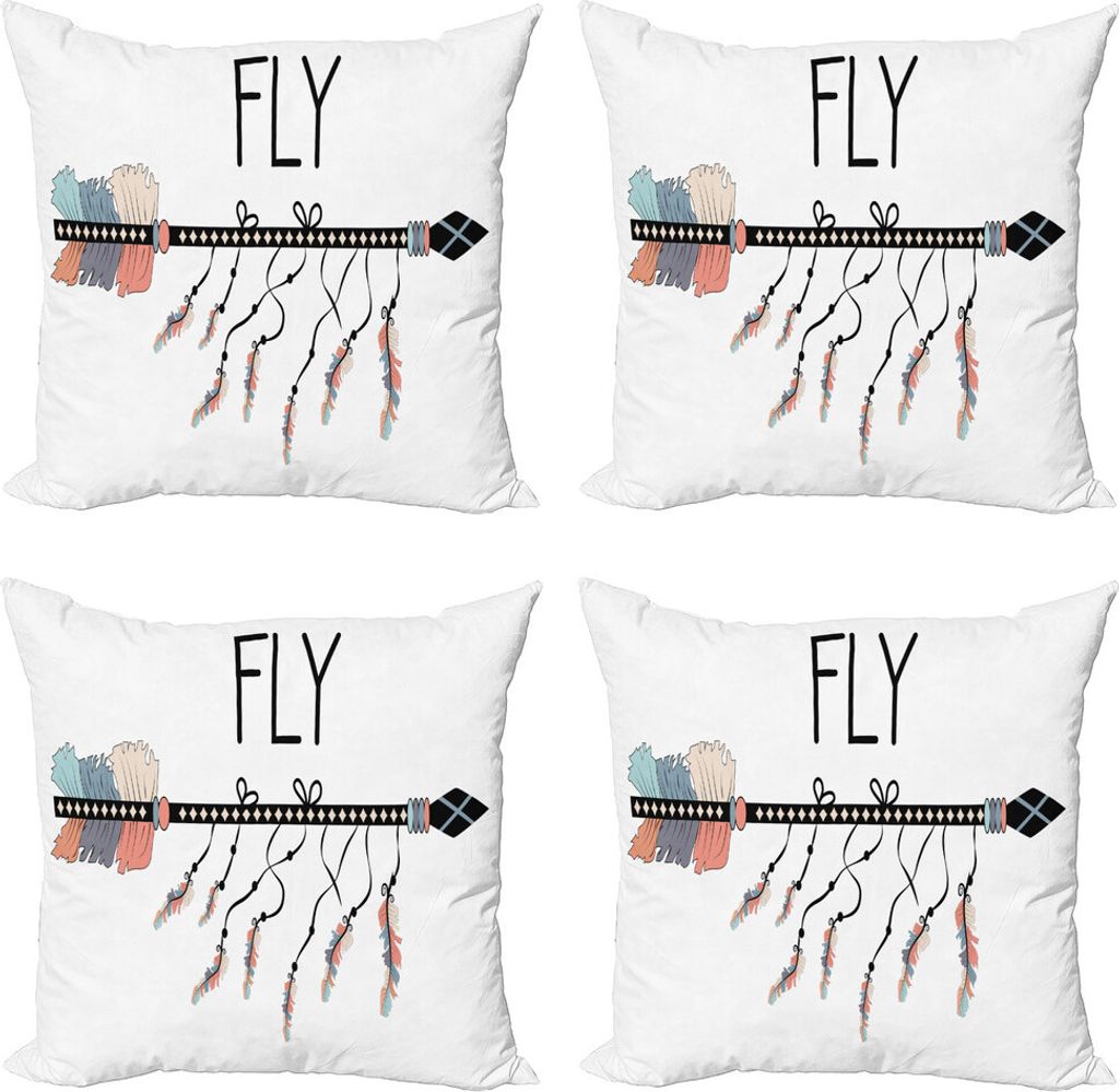 ABAKUHAUS Kindergarten Kissenbezug Set (4 Stück), Gebürtiger Pfeil Feder, Moderner Doppelseitiger Digitaldruck, 60 cm x 60 cm, Koksgraue Multicolor