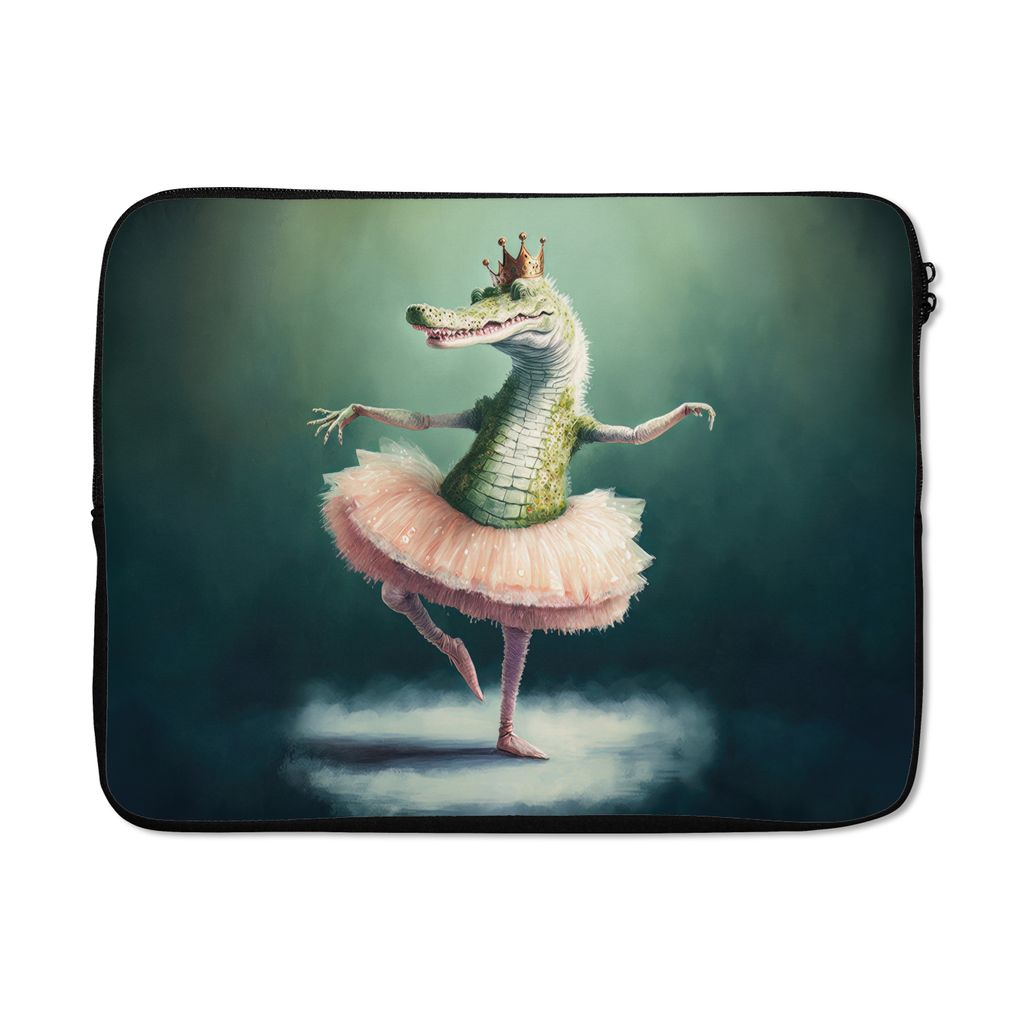 MuchoWow Laptop Hülle 17 Zoll Laptoptasche Krokodil - Krone - Gold - Ballett - Porträt - Kinder - Zipper - Schutzabdeckung