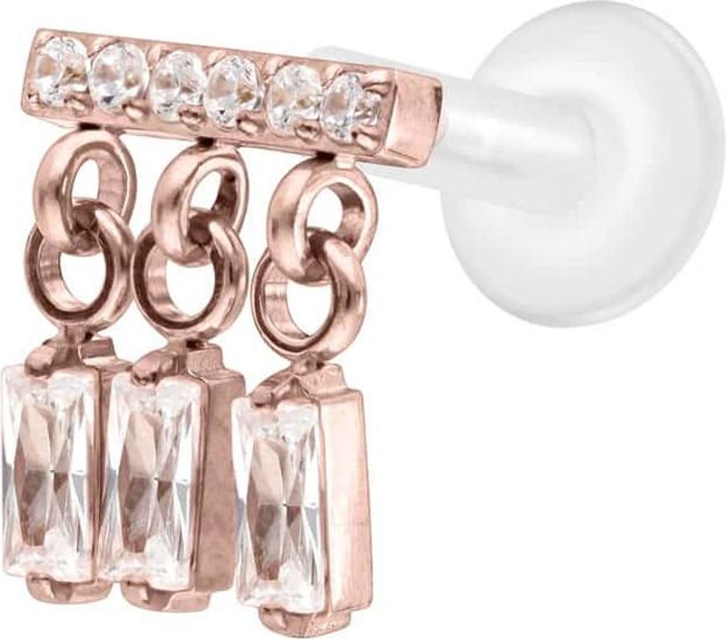 Ohrpiercing, Nasenpiercing PTFE Labret mit Innengewinde + Titan-Aufsatz WINDSPIEL RoséGold Stablänge: 6mm | Stabstärke: 1,6mm
