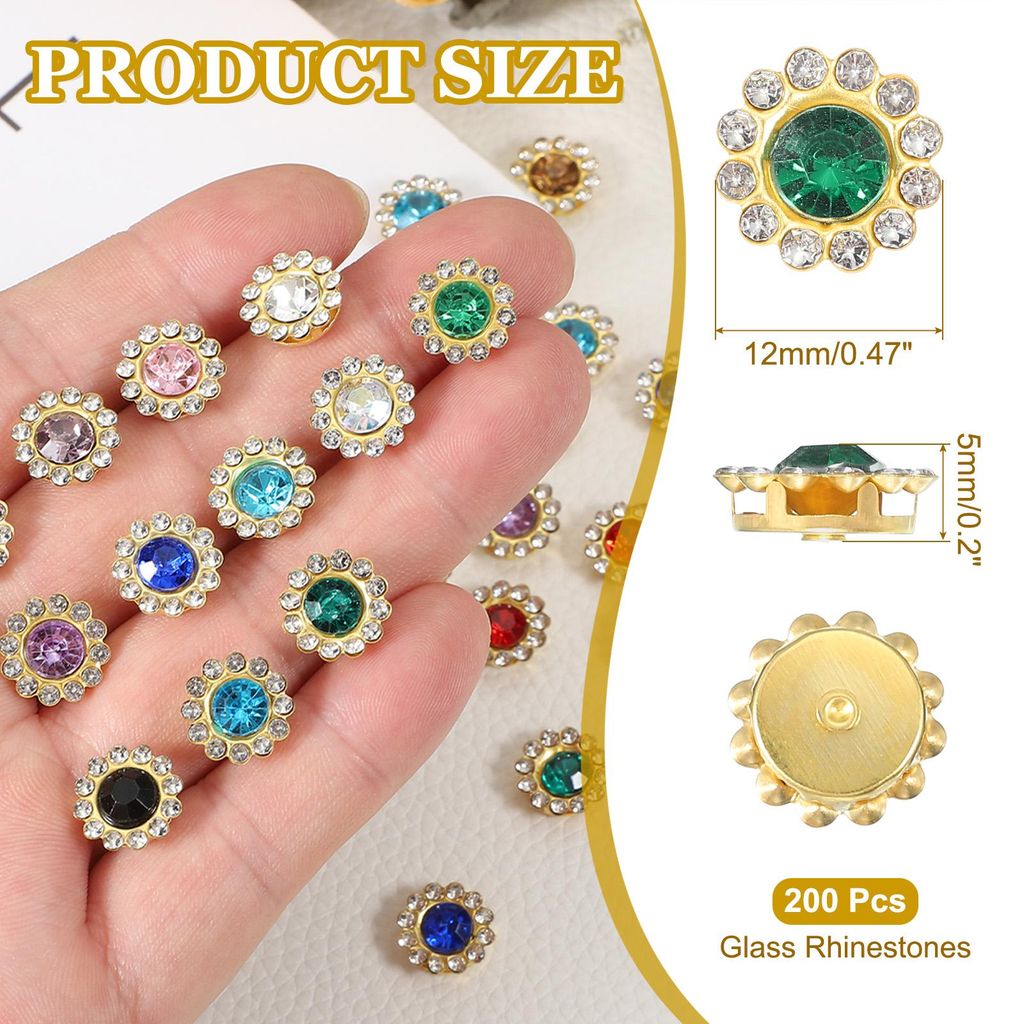 200 Stk. Aufn?h-Rhinestones Kristalle 12mm 2 Schichten N?hen Sonnenblume Blumenkralle Rhinestones Kristalle Glas Edelsteine Metallbasis fš¹r Hoch...