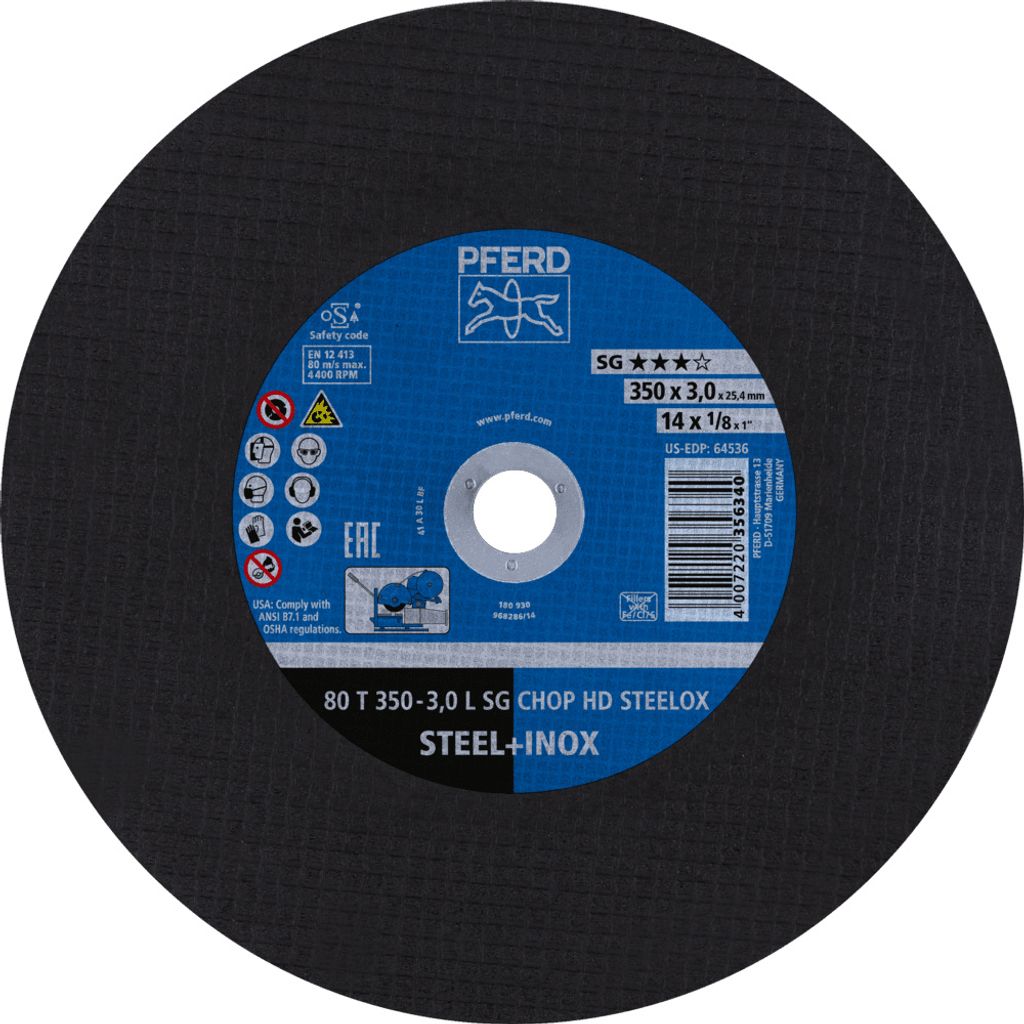 PFERD TOOLS Trennscheibe T 350x3,0x25,4 mm Leistungslinie SG CHOP HD STEELOX für Stahl/Edelstahl