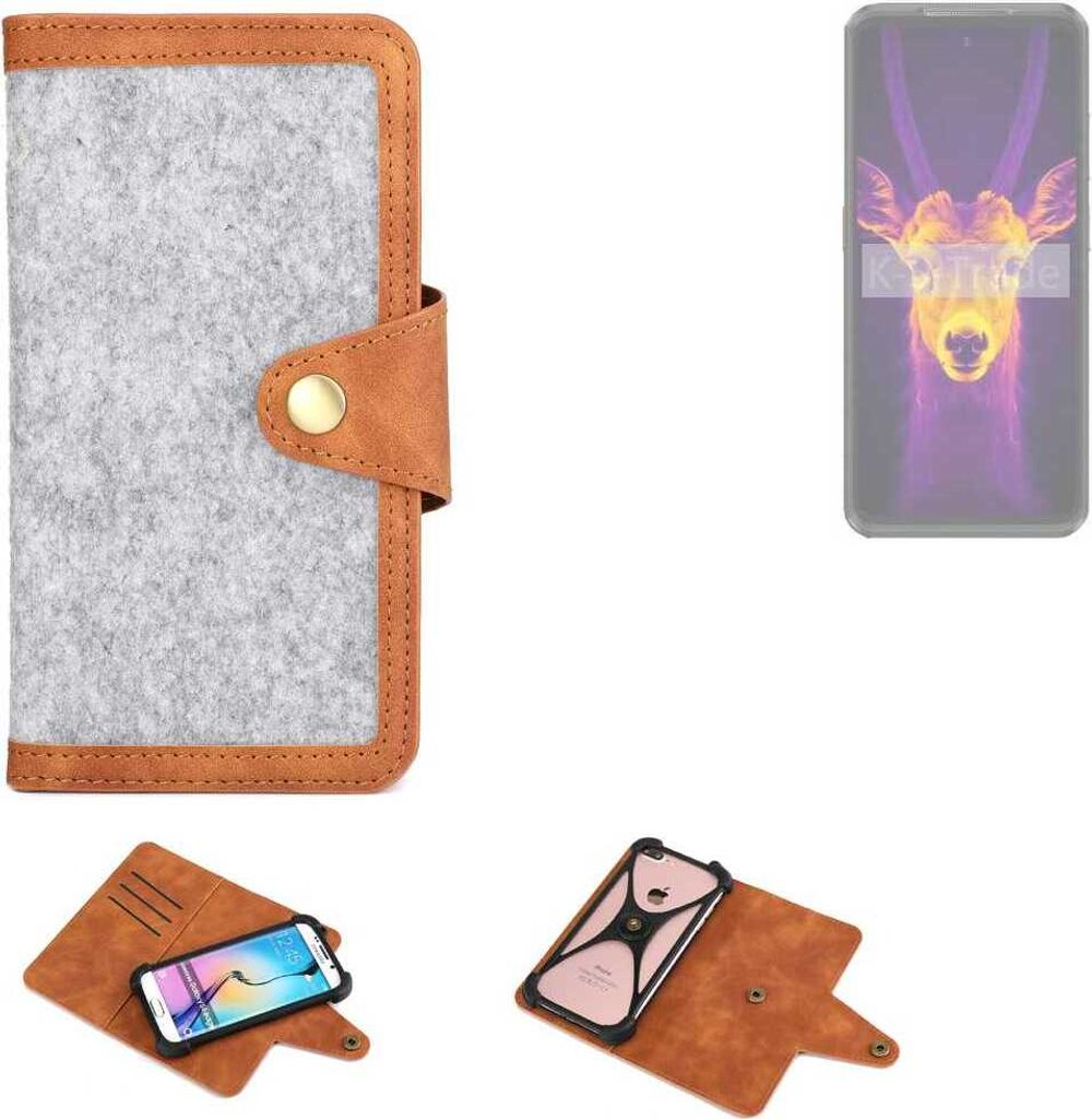 K-S-Trade Handyhülle kompatibel mit Ulefone Armor 25T Schutzhülle Filz-Hülle Kunst-Leder hellgrau braun (1x)