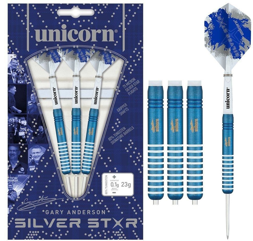 Unicorn Silver Star Blue Gary Anderson Steel Darts - 27g -- 1 Satz
