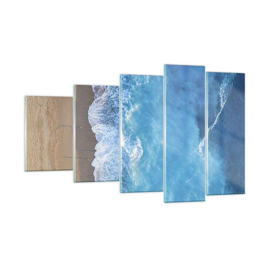 Bilder auf glas - 5 Teile - Strand Rand Meer - 100x60cm - Glasbilder - Wandbilder - Bilder - zum Aufhängen bereit - Wanddekoration aus Glas - Glas...