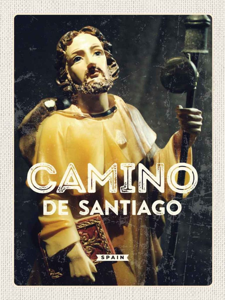 vianmo Holzschild 40x30 cm Retro Camino de Santiago Sculptur Bildmotiv Reisemotiv Europa
