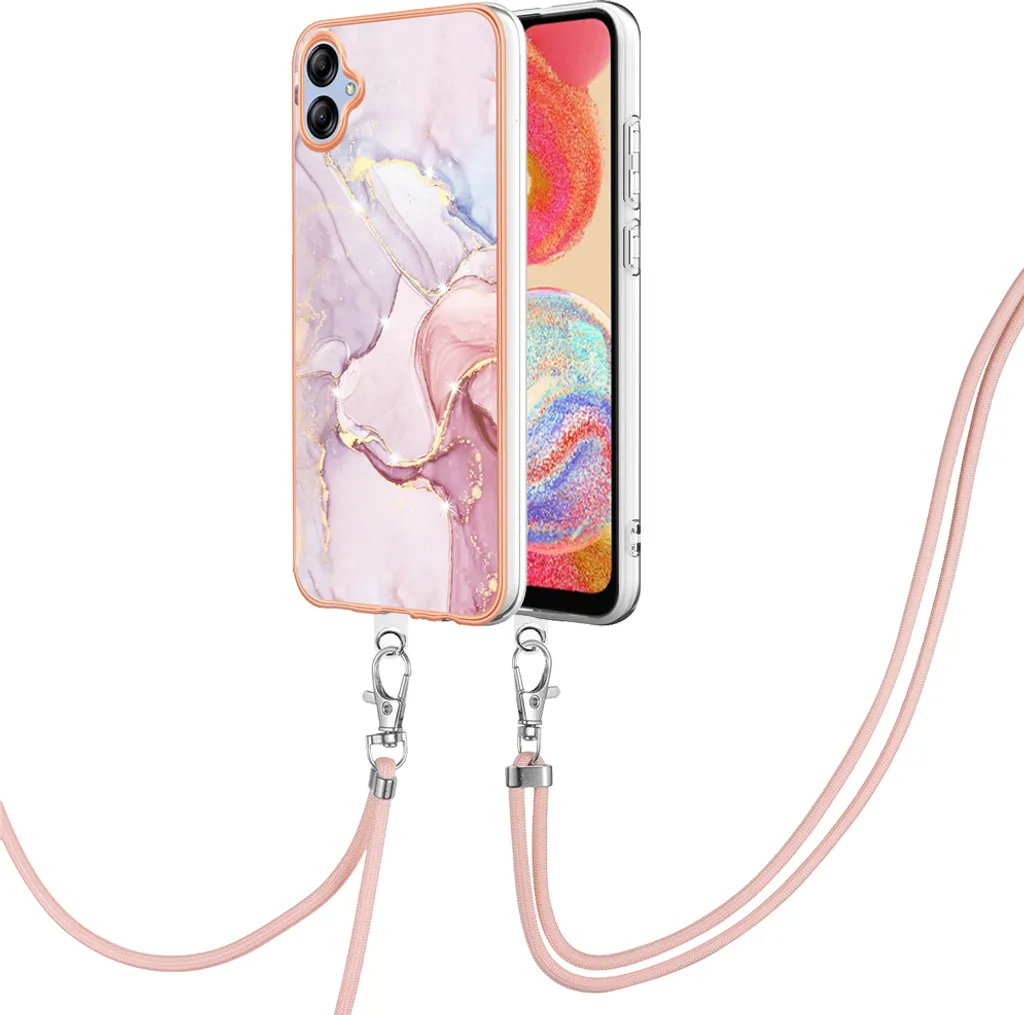 Custodia con cinturino per Samsung Galaxy A04E, bumper in TPU morbido, custodia protettiva, con cinturino regolabile Oro rosa
