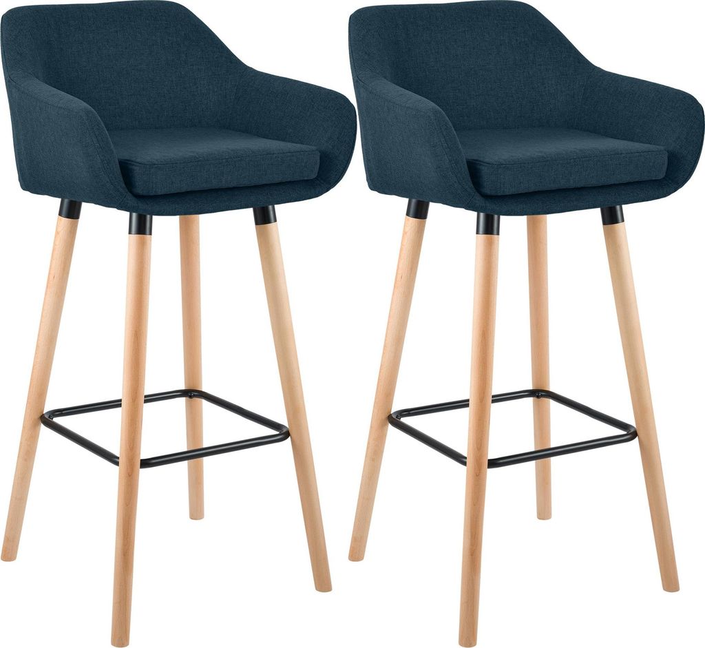 CLP 2er Set Barhocker Grant Stoffbezug Gestell aus Buchenholz bis 150 kg blau