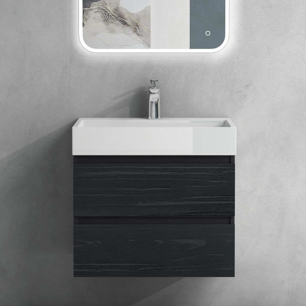 doporro Meuble de Salle de Bain Noir Texturé Ensemble de 2 Image du produit 