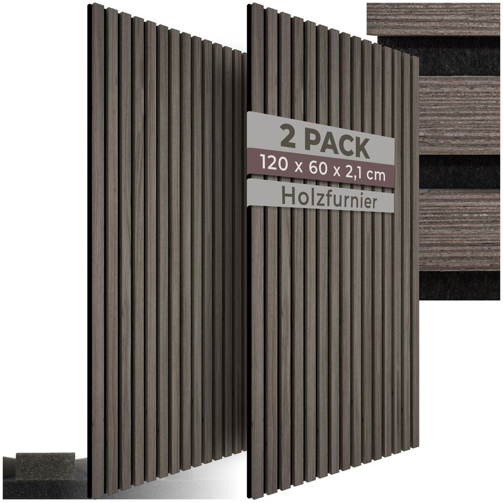 tectake® Akustikpaneele Sonic Wall Holzoptik in Eiche grau Produktbild 