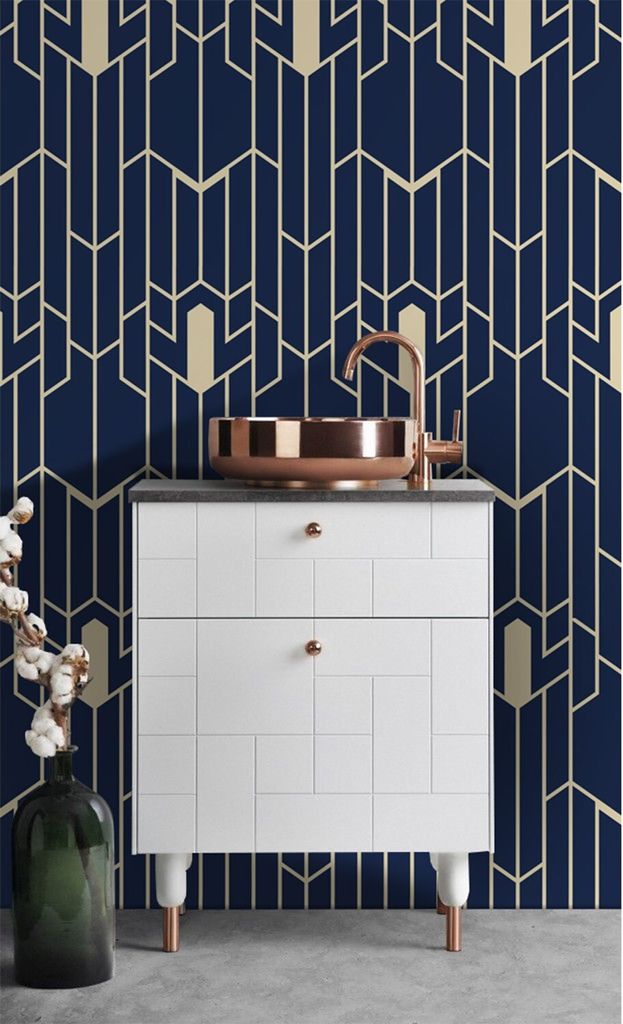 Coloray Fototapete 104x70 cm Vlies-Fototapete - Geometrische Navygold.