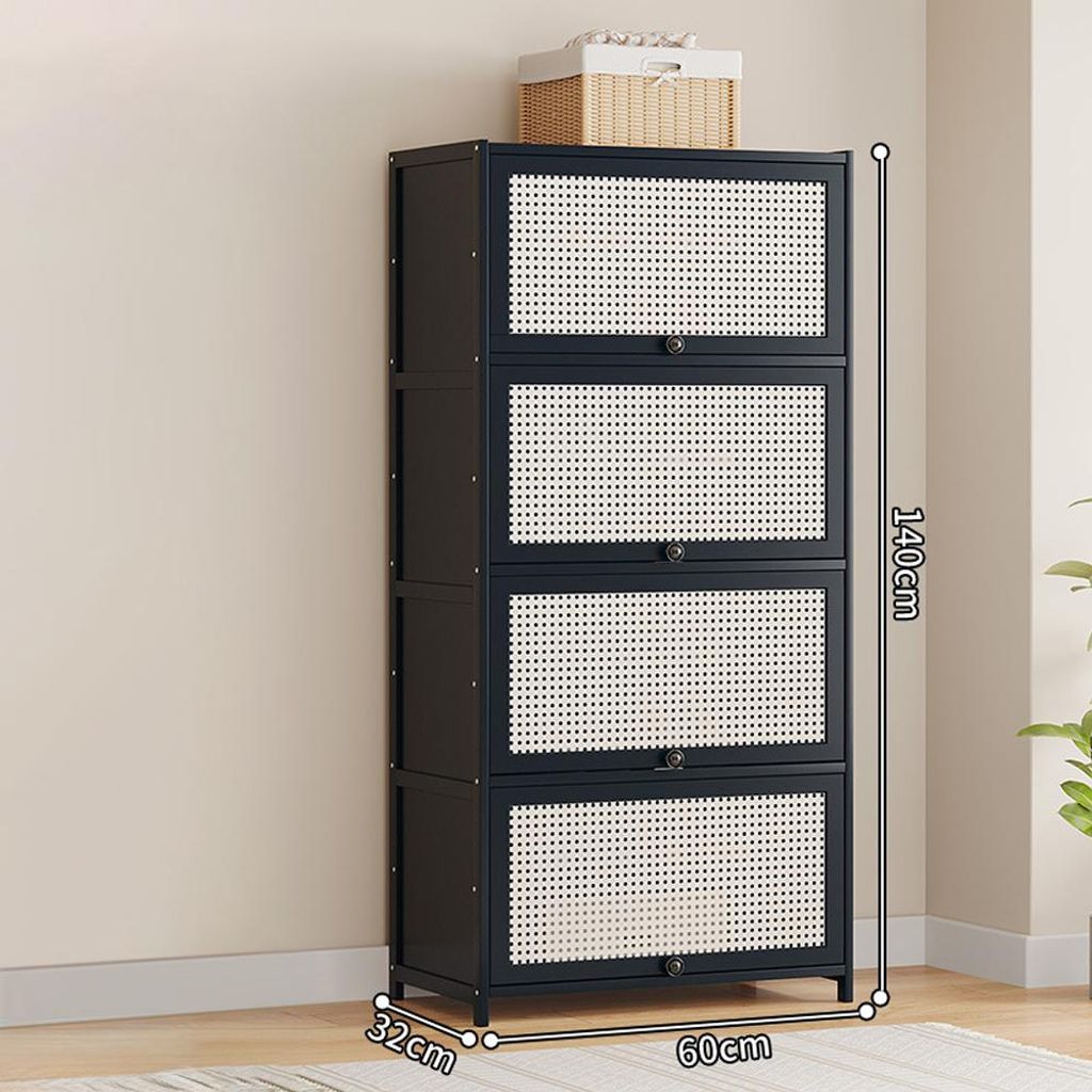 Schuhregal Eingangsschuhschrank Schuhaufbewahrung Schuhschrank Rattanimitat Flurschuhschrank 9 Etagen Schwarz 60x140x32 /HSXG9-60/