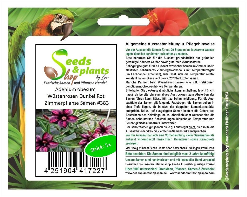 5x Adenium obesum Wüstenrosen Dunkel Rot Zimmerpflanze Samen #383 