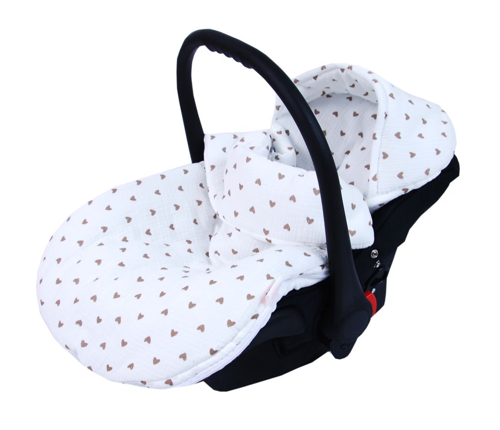 BabyLux Musselin Fußsack 90 cm – Atmungsaktiv für Babyschale, Kinderwagen & Buggy, Weiche Musselin Baumwolle md3 - Musselin Herzen Braun