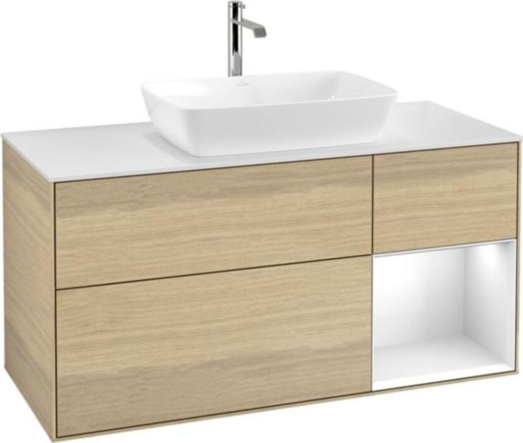 V&B Waschtischunterschrank Wandbeleuchtung Finion 120cm, Pl wh. m, Reg glo wh. Lac, Oa ven