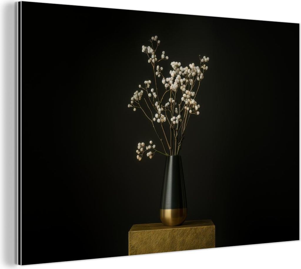 MuchoWow Wanddekoration Metall Metallbild Wandkunst 60x40 cm Blumenzwiebeln - Weiß - Vase - Minimalistisch MuchoWow Aluminium Gemälde - Gemälder