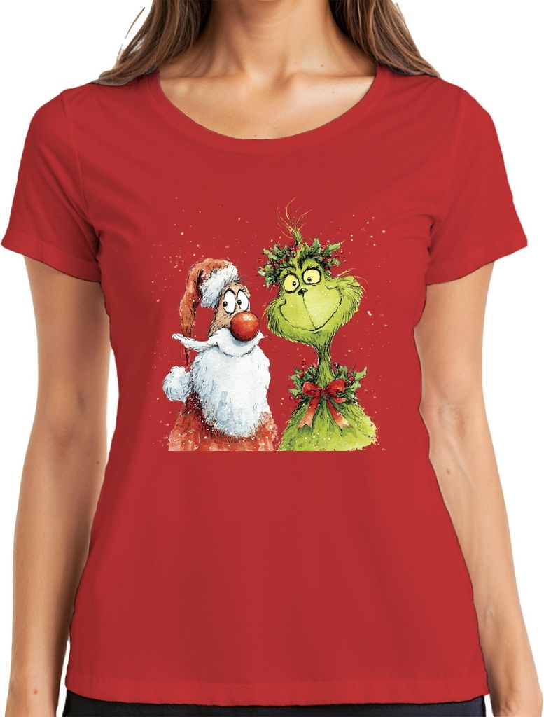 Grinch Weihnachtsmann lustig Weihnachten Geschenk Vintage Damen T-Shirt, Rot, XXL