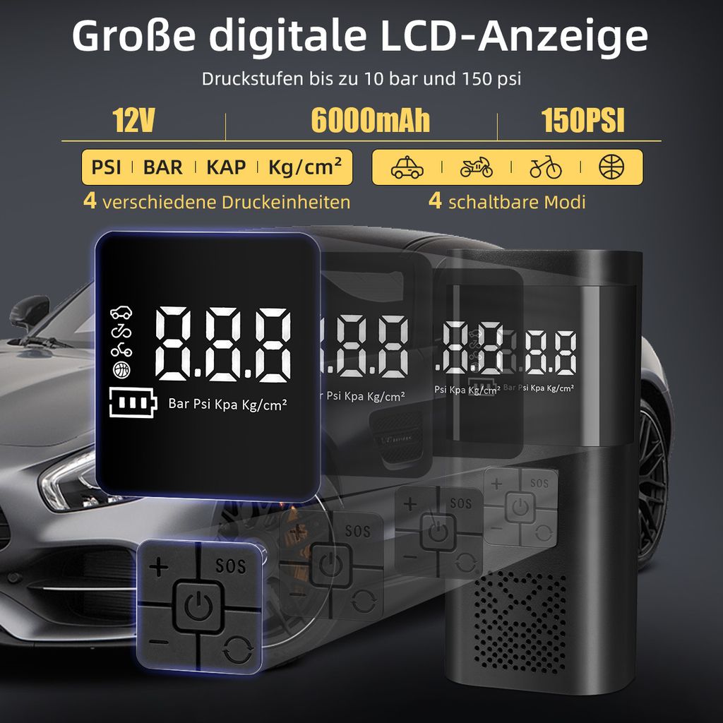 Elektrische Luftpumpe mit 6000mAh Akku, 150PSI Tragbar Produktbild 4