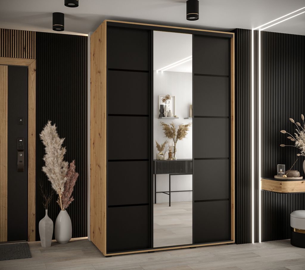 Kleiderschrank ASIRI 5 - 150/45 cm, Eiche handwerklich / schwarz / schwarz