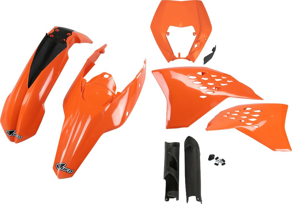 Verkleidungskit UFO PLAST 7-teilig Verkleidungssatz Kunststoff mit Gabelschutz, Farbe:orange / schwarz