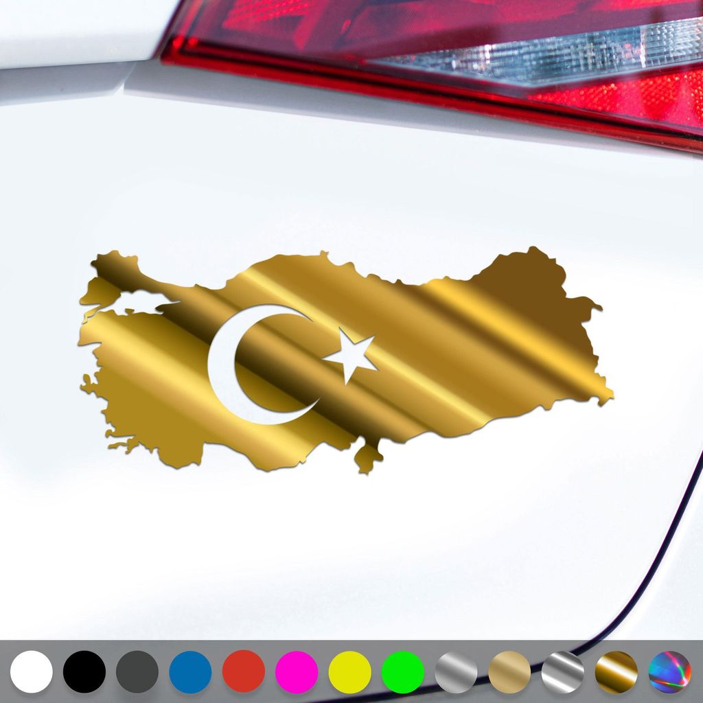 PantherPixel Türkei Aufkleber Wappen Umriss Flagge Fahne Türkiye Sticker Auto Geschenkidee Farbe Chrom-Gold