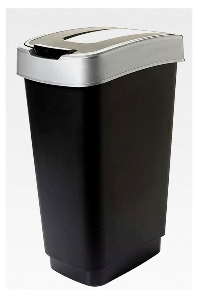 Mülleimer Küche 25L - Geruchsdichter Abfalleimer mit Schwingdeckel, 1er Set, 25 Liter, 60x45x34 cm, Robuster Recycelbarer Kunststoff, Schwarz, He...