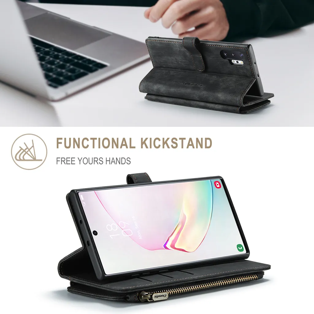 Custodia Samsung Note 10 Plus Wallet in Finto Cuoio Nero con Cerniera - 6