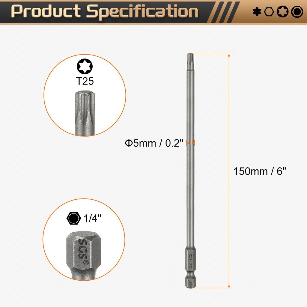 T25 Torx Bit Set Schraubendreher Bitsatz 1/4 Zoll Sechskantschaft 150mm Lang Magnetisch Hex Sechskant Ohne Loch Spitze Bohrer Bits S2 Stahl fš¹r ...
