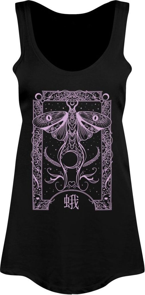 Grindstore Damen Top mit geheimnisvoller Motten-Grafik, ärmellos GR1607 (XS) (Schwarz)
