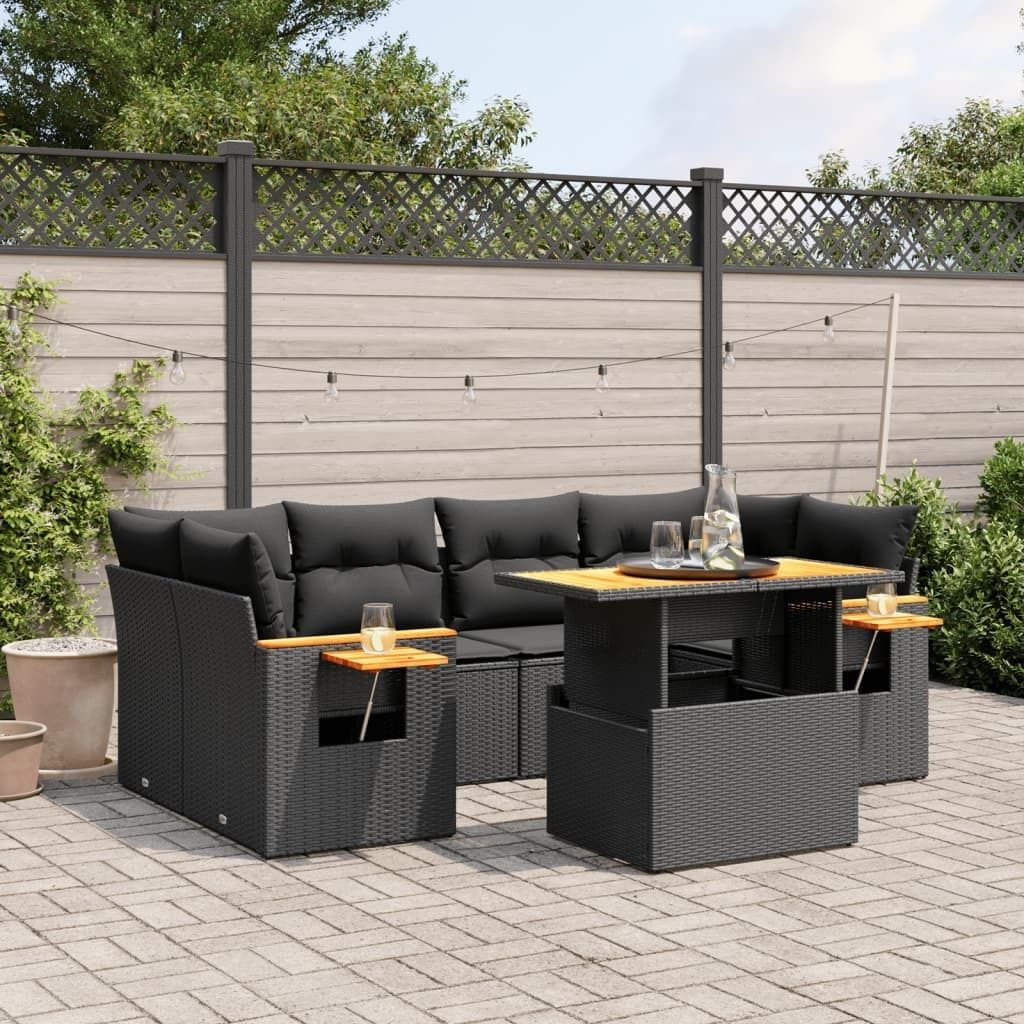 Maison Exclusive - 7-tlg. Garten-Sofagarnitur mit Kissen Schwarz Poly Rattan