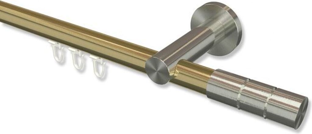 Interdeco Innenlaufstange, Gardinenstange mit Innenlauf Messing-Optik / Edelstahl-Optik Modell Platon Elanto, 20 mm Ø 1-läufig, 240 cm