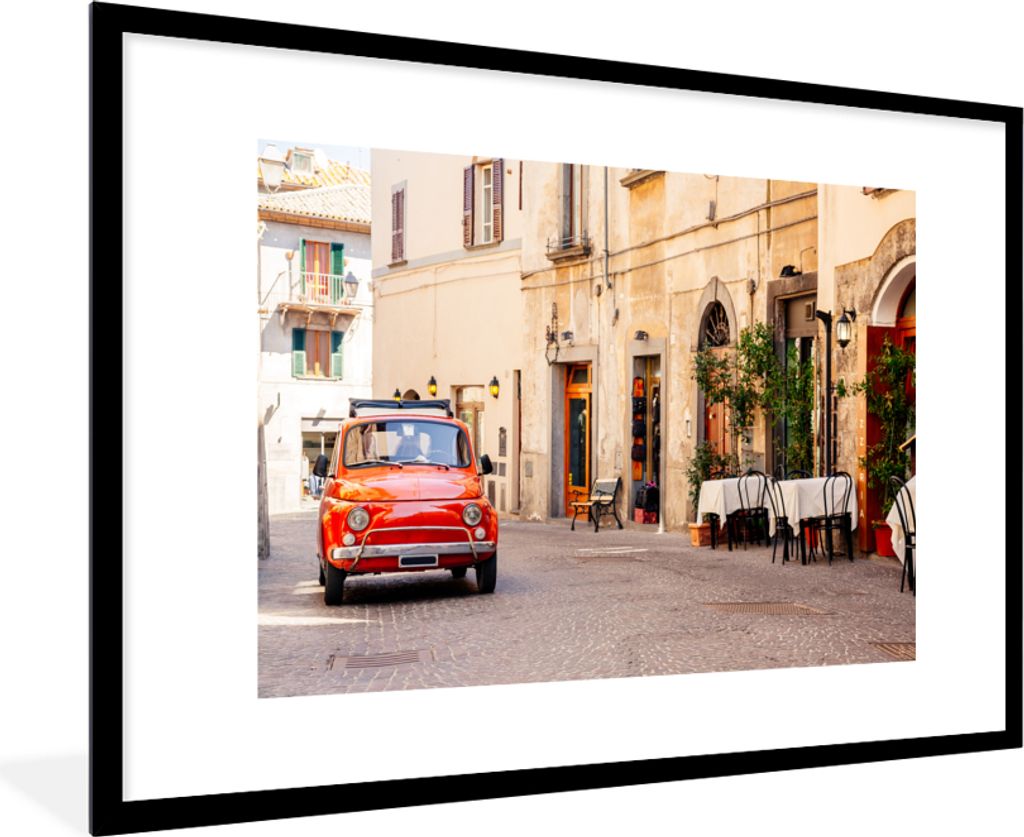 MuchoWow MuchoWow Gerahmtes Poster Italien - Straße - Oldtimer - Auto 90x60 cm - Poster mit zchwarzem Bilderrahmen - Wanddekoration - Fotos